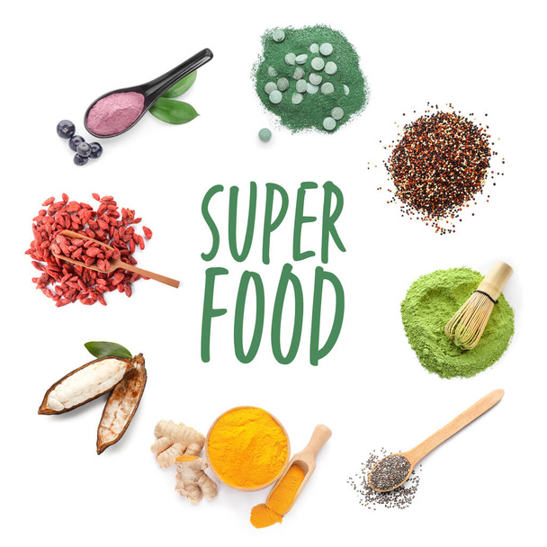 Superfoods auf weißem Hintergrund - Foto, Bild