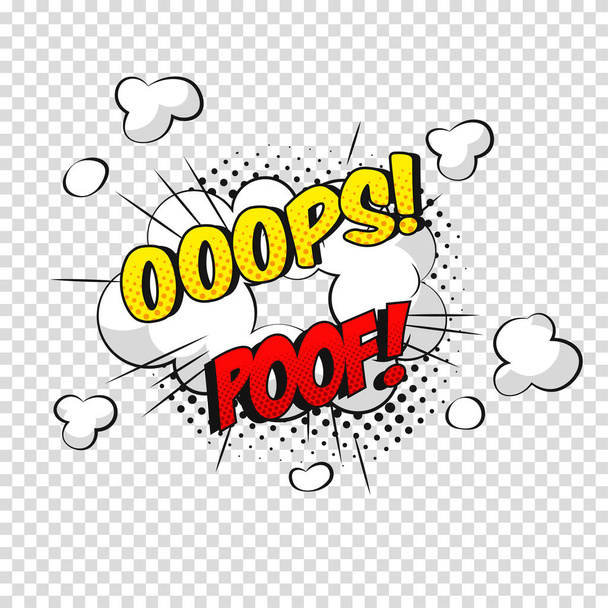 Vector comic sound effect. Cartoon speech bubble with phrase Oops and Poof. - Vector, Image