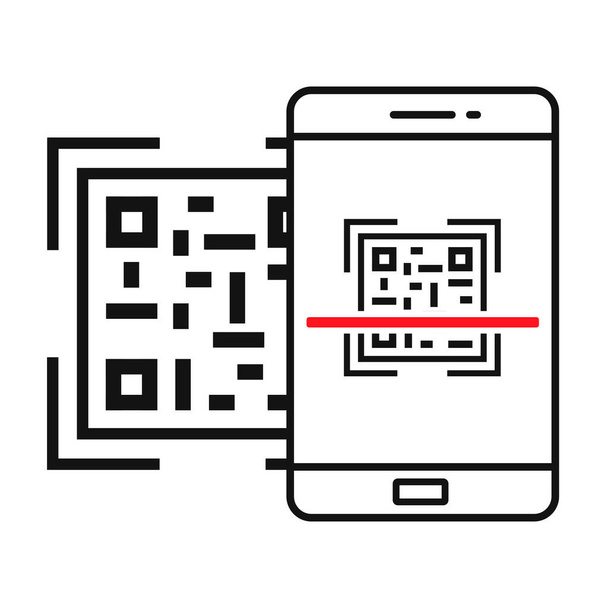 Scan QR code plat pictogram met telefoon. Barcode. geïsoleerd op wit - Vector, afbeelding