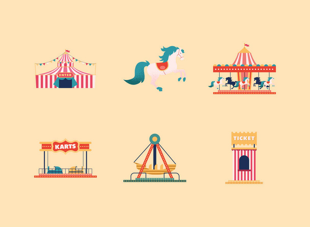 six icônes de parc d'attractions - Vecteur, image