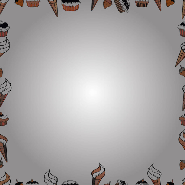 Vektori. Saumaton kuvio. Sarjakuva tyyli doodle runko koostuu musta, oranssi ja valkoinen raja. - Vektori, kuva
