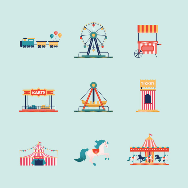 neuf icônes de parc d'attractions - Vecteur, image