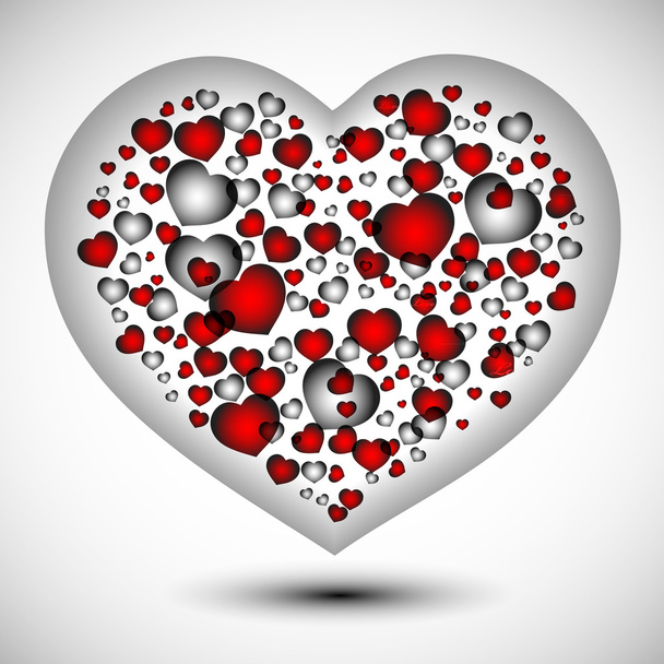 Valentine card with red, orange, yellow, blue hearts. - Vektor, kép