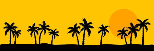 Summer sunset with palms silhouette, banner background. - Vektor, Bild
