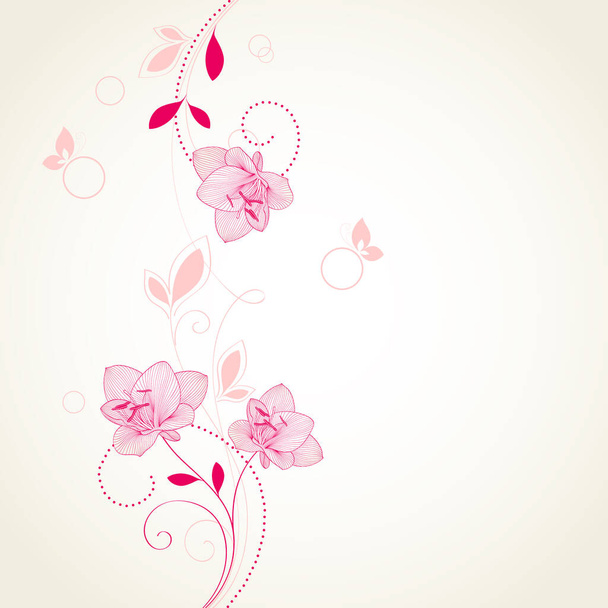 Floral background with flowers amaryllis and butterflies. Element for design. Vector illustration. - Vektör, Görsel