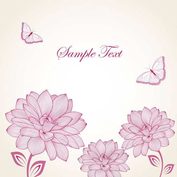 Floral background with flowers dahlia and butterflies. Element for design. - Vektor, Bild