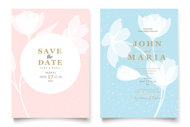 Save the date template in pastel colors with white apple blossoms flower - Vector, Image