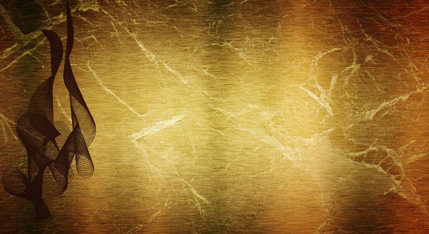 Abstract lines and silhouettes on a golden-yellow metallic background. - Photo, Image