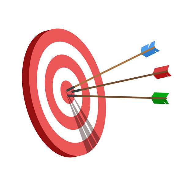 Target with an arrows, hit the target. Business challenge and goal achievement concept. Vector illustration isolated on white background. - Vector, Image