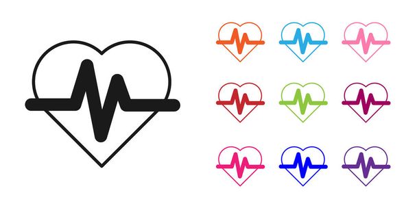 Siyah Kalp hızı simgesi beyaz arkaplanda izole edildi. Kalp atışı işareti. Kalp atışı ikonu. Kardiyogram simgesi. Simgeleri renklendirin. Vektör - Vektör, Görsel