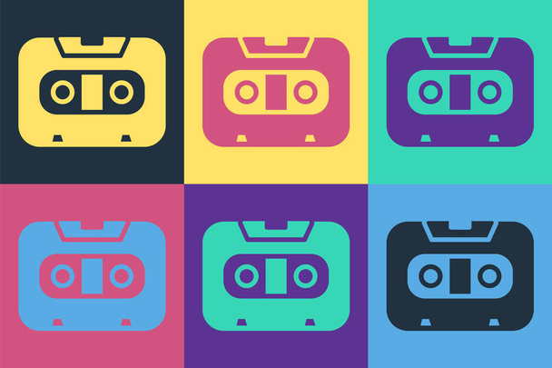 Pop art Retro audio cassette icono de cinta aislado en el fondo de color. Vector - Vector, Imagen