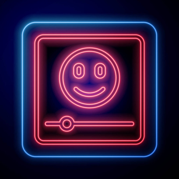 Icona luminosa del lettore musicale al neon isolata su sfondo nero. Dispositivo musicale portatile. Vettore - Vettoriali, immagini