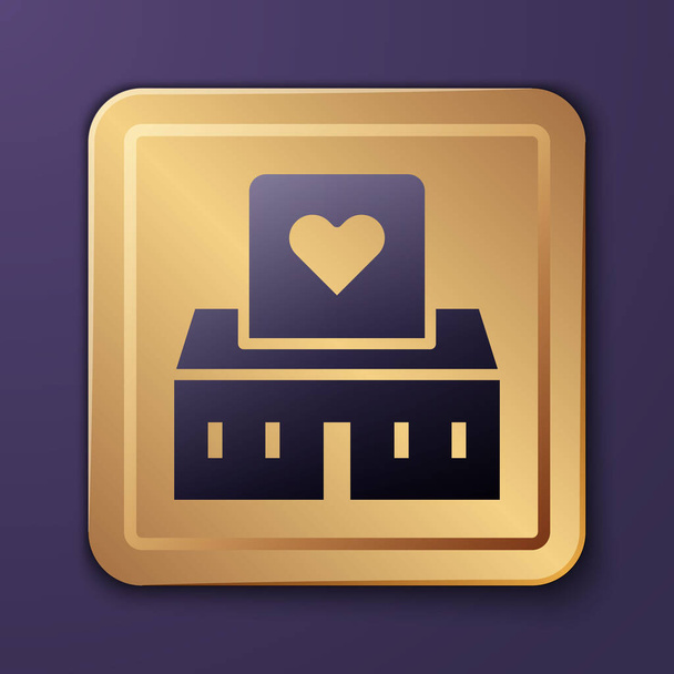 Purple Volunteer Center Symbol isoliert auf lila Hintergrund. Goldener quadratischer Knopf. Vektor - Vektor, Bild