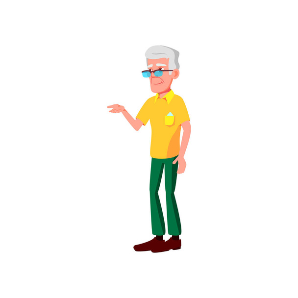 homem idoso caucasiano falando com vetor cartoon avó. homem idoso caucasiano falando com caráter avó. ilustração de desenhos animados plana isolada - Vetor, Imagem