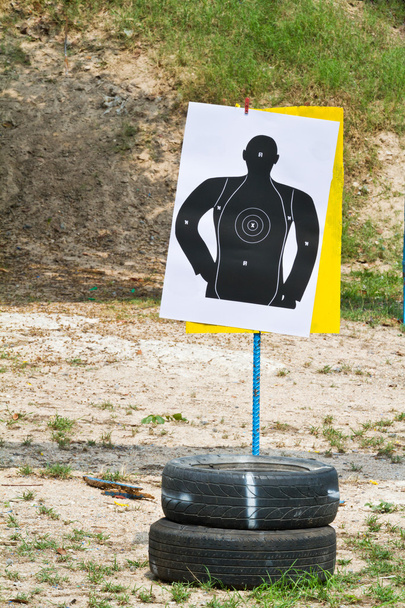 hand with gun shooting target - Zdjęcie, obraz