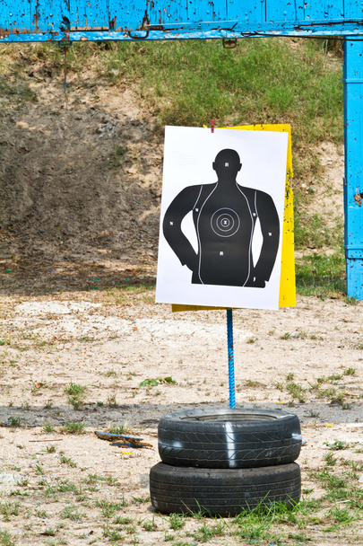 hand with gun shooting target - Фото, изображение