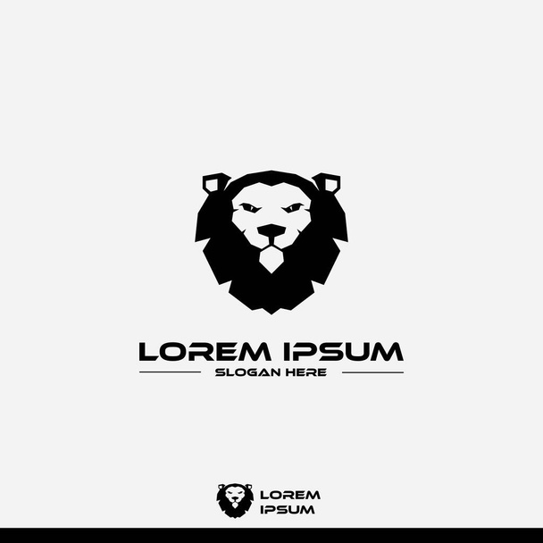 logo design sablon, fekete geometriai oroszlánfej ikonnal - Vektor, kép