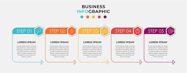 Вектор Инфографический дизайн бизнес-шаблон с иконками и 5 вариантов или шагов. Может использоваться для процессов, презентаций, компоновки рабочего процесса, баннера, блок-схемы, инфо-графика - Вектор,изображение