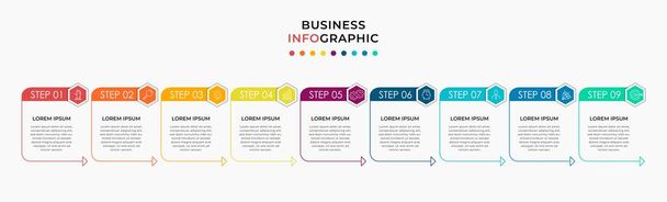 Vector Infographic design business template with icons and 9 options or steps. Może być stosowany do diagramu procesu, prezentacje, układ przepływu pracy, baner, schemat przepływu, wykres info - Wektor, obraz