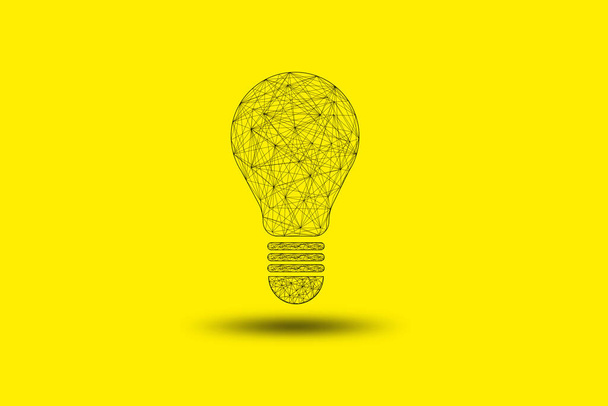 Zeichenanschluss für Glühbirne oder Lampe auf gelbem Hintergrund, kreatives Denken und Innovationskonzept - Foto, Bild