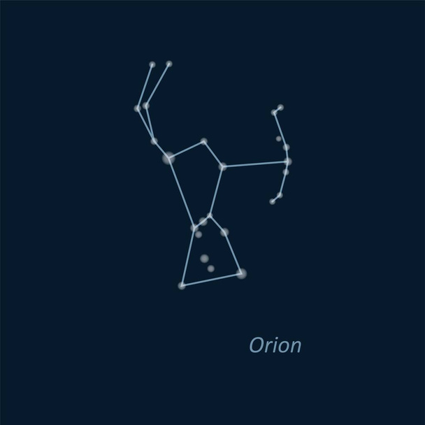 Astronomía científica, carta estelar sobre fondo azul profundo. Constelación de Orión. Ilustración vectorial. - Vector, imagen