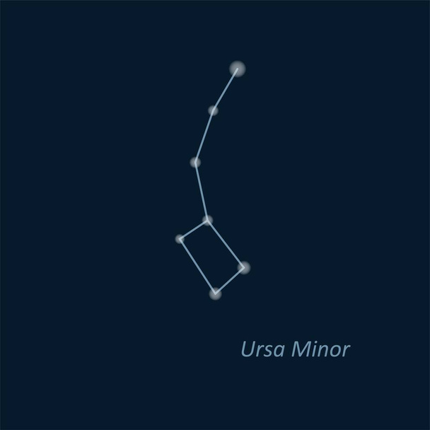 Wissenschaft Astronomie, Sternenkarte auf tiefblauem Hintergrund. Ursa Minor Sternbild. Vektorillustration. - Vektor, Bild