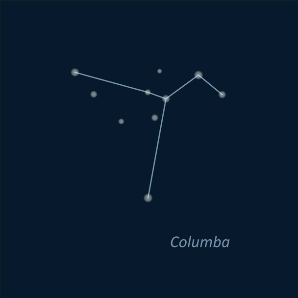 Bilim astronomisi, derin mavi arkaplanda yıldız haritası. Columba (col) takımyıldızı. Vektör çizimi. Güvercin. - Vektör, Görsel
