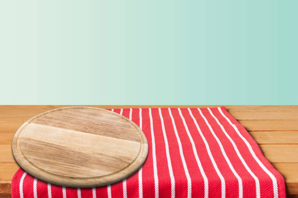 Empty blank wooden board for the dish on the desk. Kitchen background. - Fotografie, Obrázek
