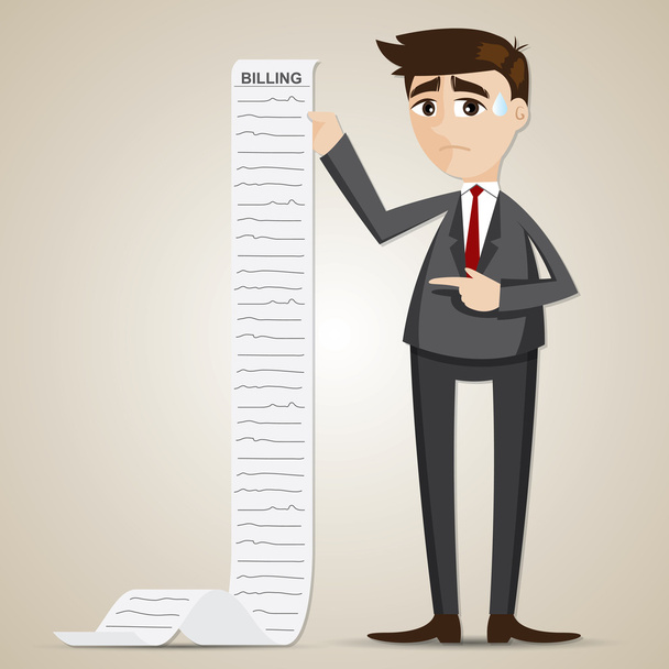 мультипликационный бизнесмен с длинной биллинговой бумагой
 - Вектор,изображение