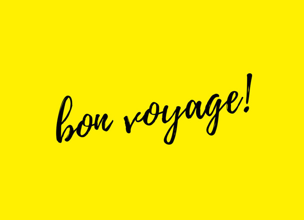 "Bon Voyage "σημαίνει καλό ταξίδι στα γαλλικά. Σημείωση με κίτρινο φόντο. Σύγχρονη καλλιγραφία - Φωτογραφία, εικόνα