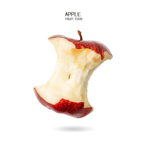 Manzana roja con falta de una mordedura aislada sobre fondo blanco. Alimentos egetarios - Foto, imagen