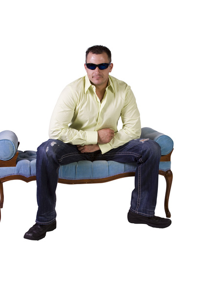 white man sitting on chair relaxed-white background - Foto, Imagem