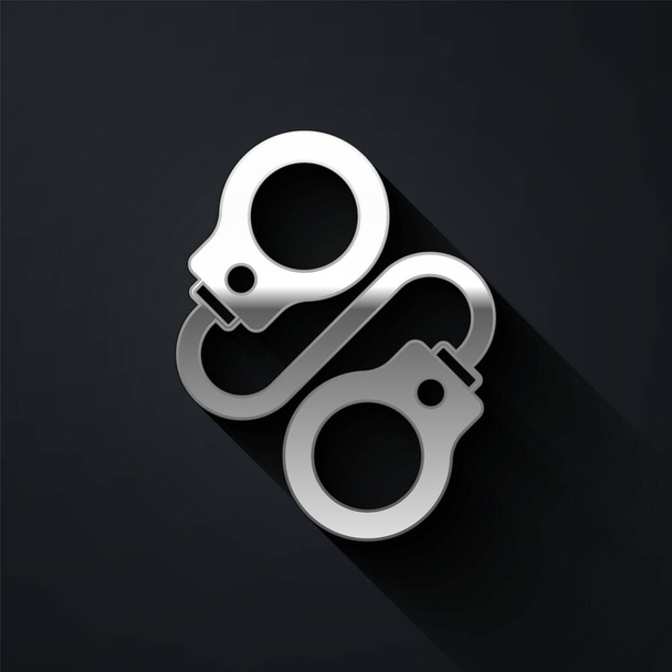 Silver Handcuffs icon isolated on black background. Long shadow style. Vector - Vector, Image