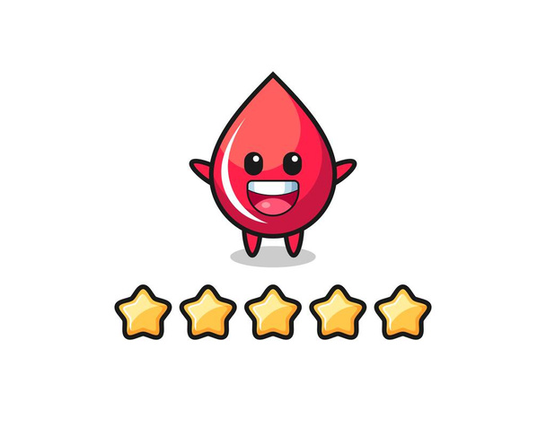 иллюстрация лучшего рейтинга клиента, капля крови симпатичный персонаж с 5 звездами, симпатичный дизайн стиля для футболки, стикер, элемент логотипа - Вектор,изображение