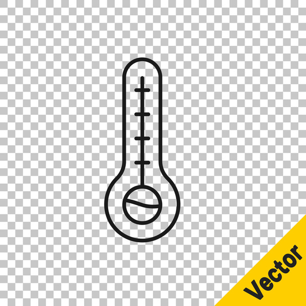 Musta viiva Meteorologia lämpömittari mitata lämpöä ja kylmä kuvake eristetty läpinäkyvä tausta. Lämpömittarilaitteet, joissa näkyy kuuma tai kylmä sää. Vektori - Vektori, kuva