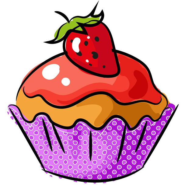 Vector-Keks-Cupcake mit Erdbeere und Sahnehäubchen - Vektor, Bild