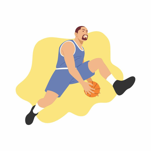 Joueur de basket-ball jouer avec la balle. Saute dans les airs. Joueur de basket professionnel - Photo, image