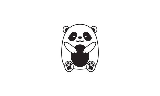 linee carino cartone animato bambino panda sorriso logo vettoriale icona illustrazione design - Vettoriali, immagini