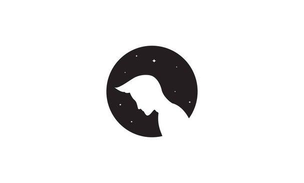 silueta espacio negativo hombre joven con el logotipo de la noche icono de vectores diseño de ilustración - Vector, Imagen