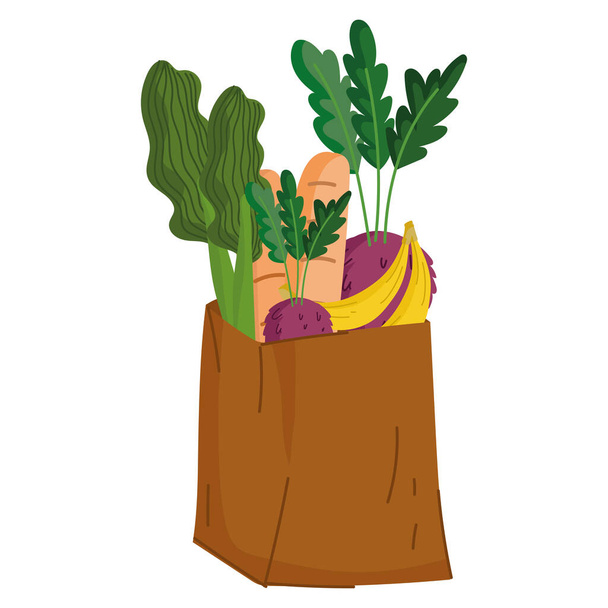 bolsa de comestibles con comida - Vector, imagen