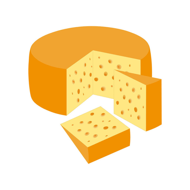Cheese head with sliced pieces of cheese on a white background. Vector image. - Vector, Image