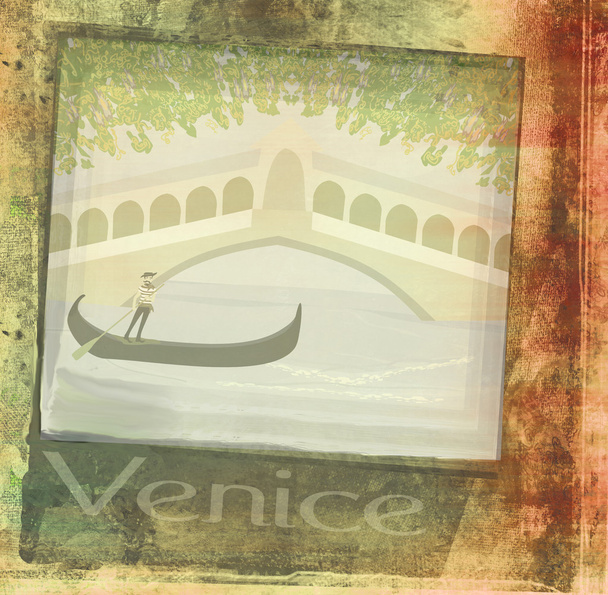 ヴェネツィア、抽象的なグランジ背景の gondoliere - 写真・画像