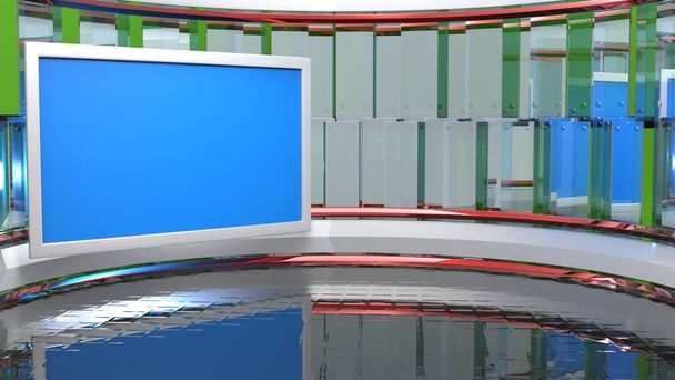 News Studio, Backdrop TV-műsorok .TV a falon.3D Virtuális hírek Studio Háttér, 3D-s illusztráció - Fotó, kép