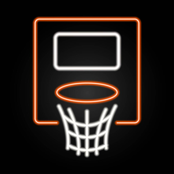 Basketbol potası neon levhası, modern parlayan pankart tasarımı, renkli modern tasarım trendleri siyah arka planda. Vektör illüstrasyonu. - Vektör, Görsel