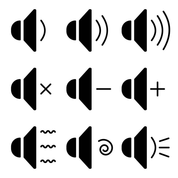 Ensemble d'icônes de volume de haut-parleur, isolé en noir sur fond blanc. - Vecteur, image