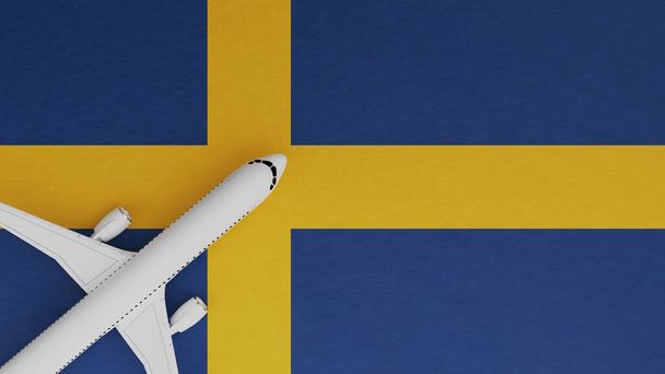 Πάνω προς τα κάτω Άποψη ενός αεροπλάνου στη γωνία στην κορυφή της σημαίας χώρας της Σουηδίας - Φωτογραφία, εικόνα