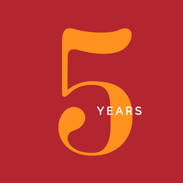 Символ пяти лет. Эмблема пятого дня рождения. Знак юбилея, логотип номер 5, шаблон винтажного плаката, векторная иллюстрация - Вектор,изображение