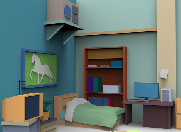 Low-Poly Cartoon Kinderzimmer 3D-Illustration 3D-Rendering - Foto, Bild