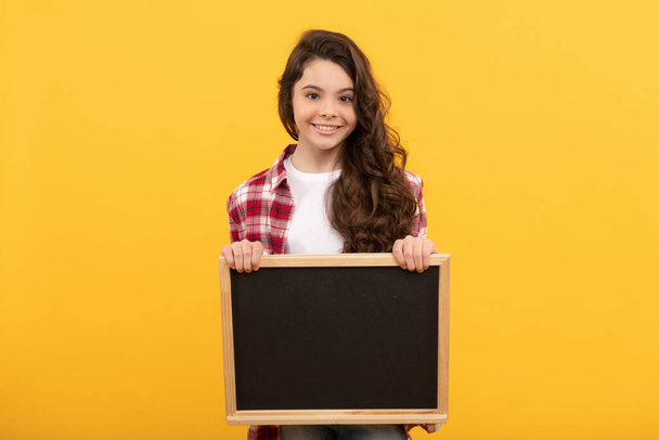 happy kid hold school blackboard for copy space, back to school - Photo, Image