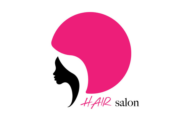 Logo tasarımı, Kuaför Salonu Güzellik Kadın yüz profili ve saç kurutma başlığı. Beyaz arkaplanda renkli ikon kadın silueti profili var. Logo tasarım şablonu Vektör çizimi izole edildi - Vektör, Görsel